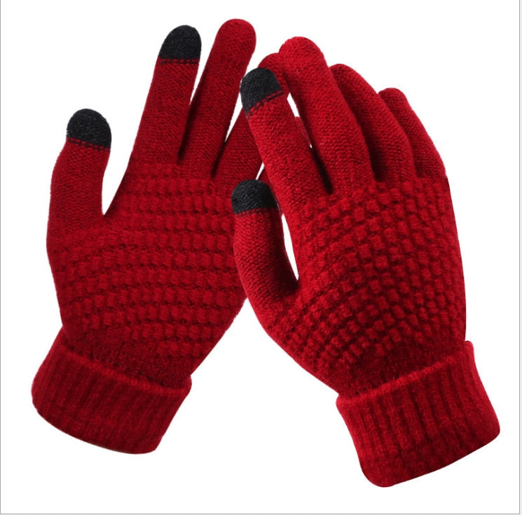 Winter Touch Screen Gloves Women Men Warm Stretch Knit Mittens Imitation Wool Full Finger Guantes Female Crochet Luvas Thicken