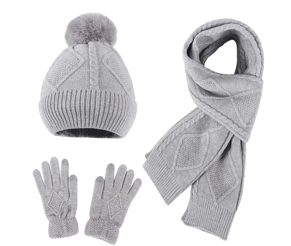 Adult Hat, Scarf, Glove, Three Piece Set, Autumn and Winter New Warm and Thickened Woolen Hat