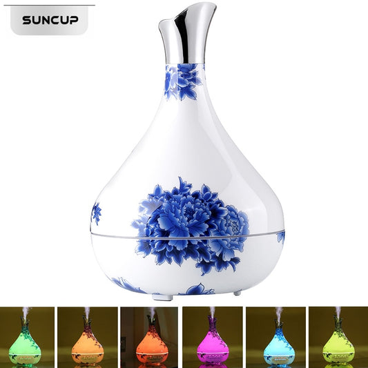 Blue and White Porcelain Essential Oil Diffuser 300ml Air Humidifier 7Color LED Light Aroma Diffuser Aromatherapy Mist Maker