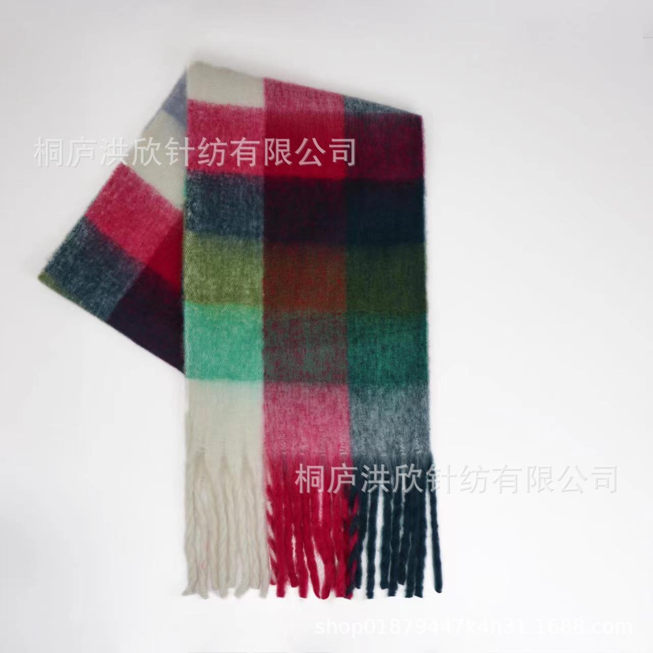 Men's and Women's Autumn and Winter Fashion Warm Rainbow Plaid Shawl Versatile Tassel Scarf