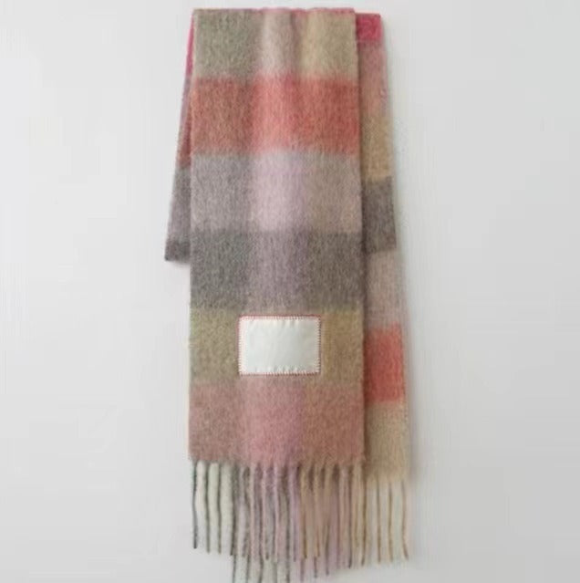 Men's and Women's Autumn and Winter Fashion Warm Rainbow Plaid Shawl Versatile Tassel Scarf