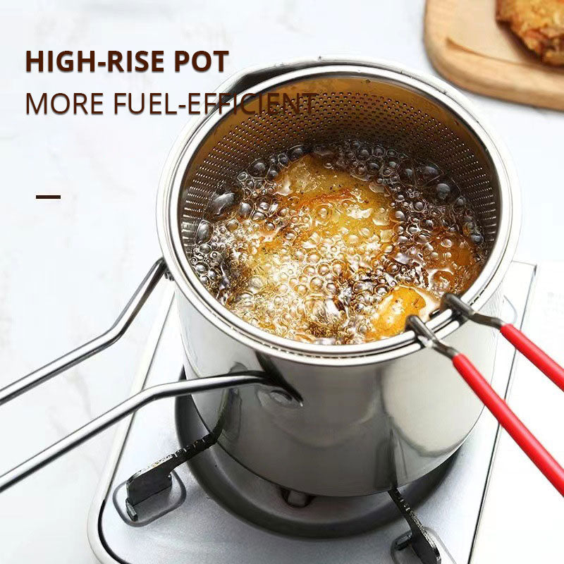 Oil Fryer, Household Deep Pot, Stainless Steel Gas Mini Pot, Japanese Style, with Filter Screen, Oil Saving Small Fryer