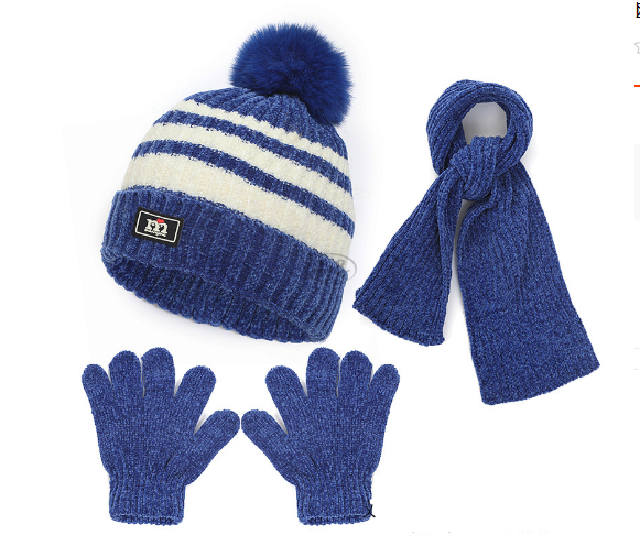 Children's hat, scarf, glove, three piece set, autumn and winter chenille plush insulation and thick knitted hat set