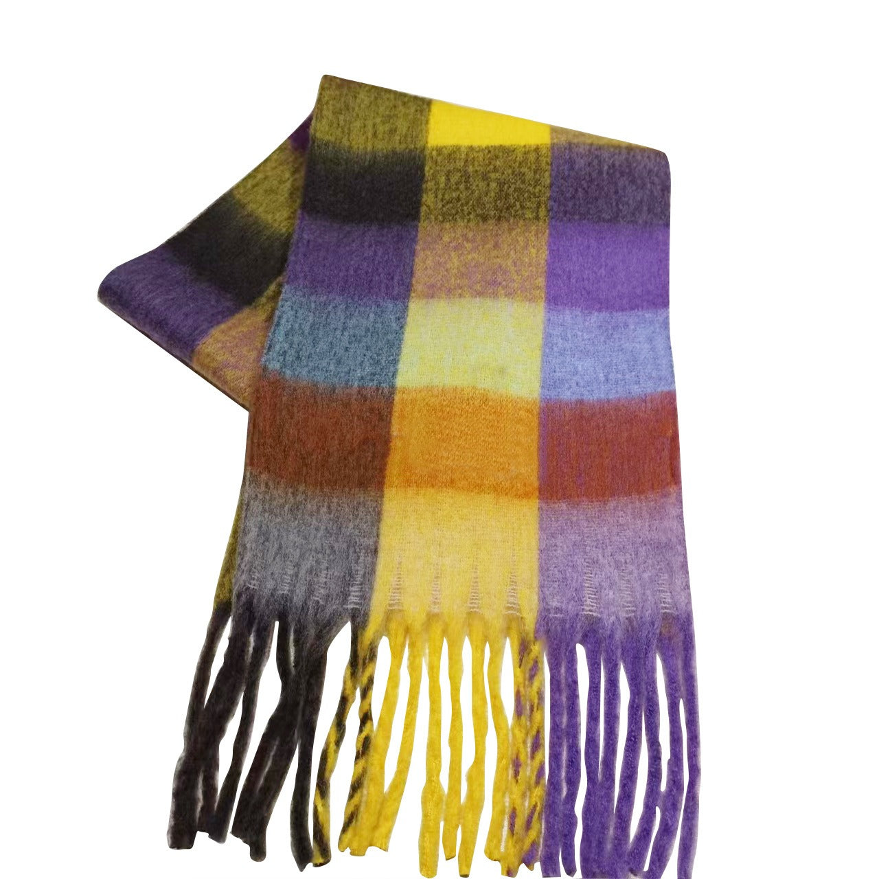 Men's and Women's Autumn and Winter Fashion Warm Rainbow Plaid Shawl Versatile Tassel Scarf