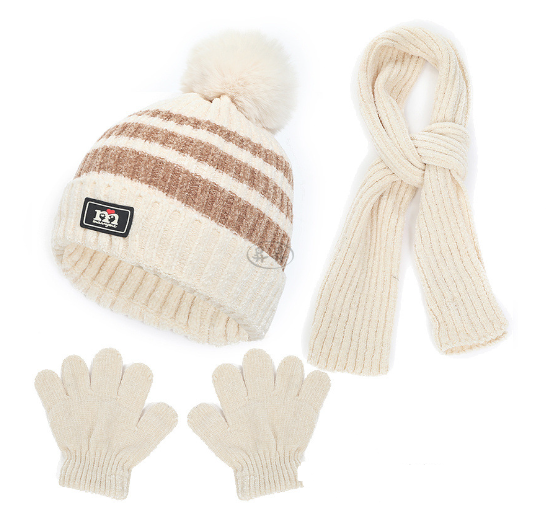 Children's hat, scarf, glove, three piece set, autumn and winter chenille plush insulation and thick knitted hat set