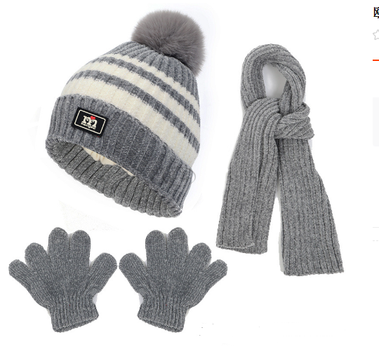 Children's hat, scarf, glove, three piece set, autumn and winter chenille plush insulation and thick knitted hat set