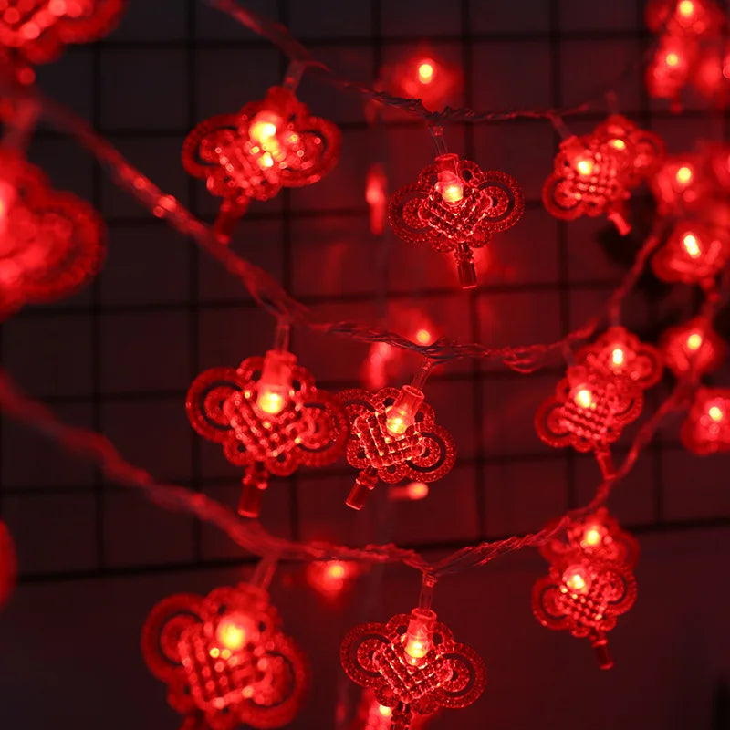 Red Lantern Chinese Knot LED String Lights Christmas Battery Operated Wedding Decorations Chinese New Year Decor 3 m 20 Lights