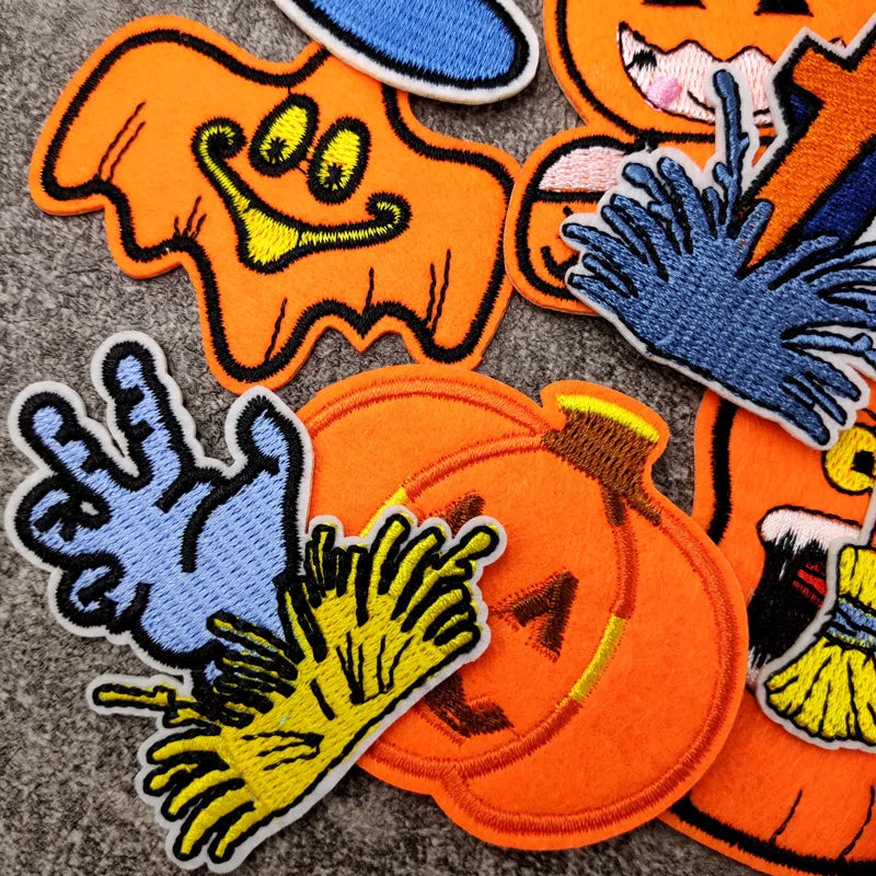 Halloween Pumpkin Iron-On Patches Clothe Embroidery Applique Sewing Supplies Decorative Handmade Badges