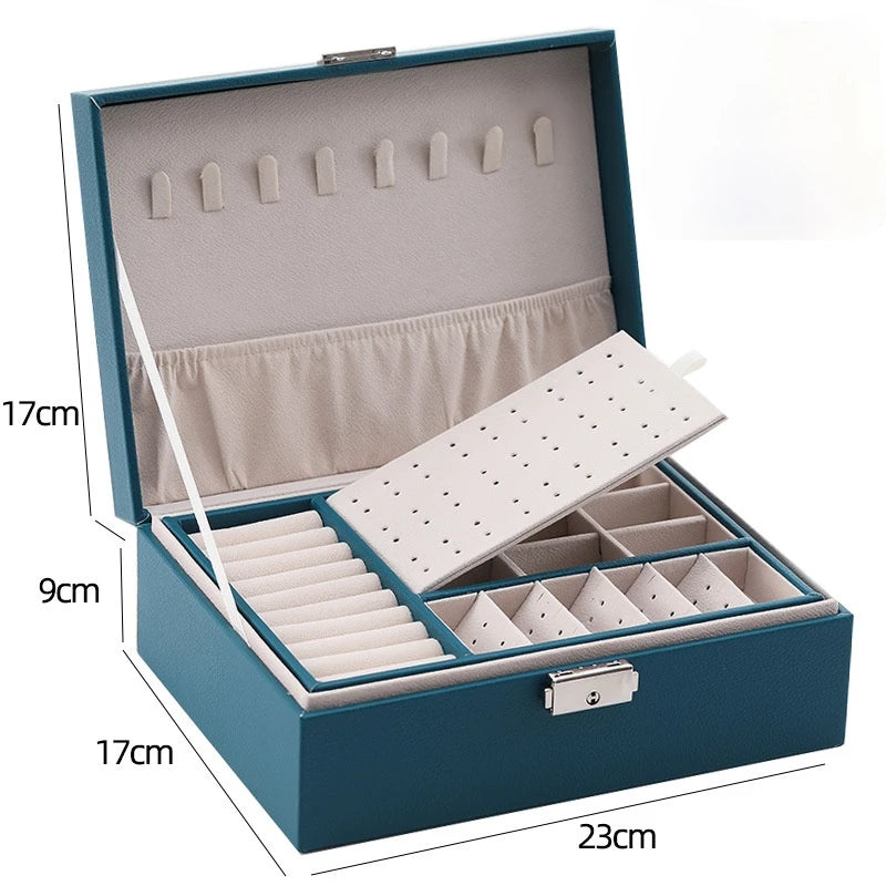 Double-layer Wooden Jewlery Box Ring Box Jewelry Boxes and Packaging with PU Leather Jewelry Storage Organizer and Makeup Case