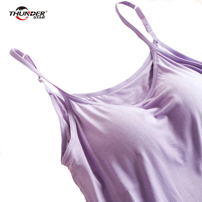 Modal Padded Bra Cami: Spaghetti Strap Tank Top with Built-in Bra. Perfect for fitness wear and everyday comfort.