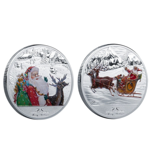 2021 Commemorative Coins Merry Christmas Souvenir Coin Santa Claus Pattern Colorful Collectible Creative Gift Home Decoration