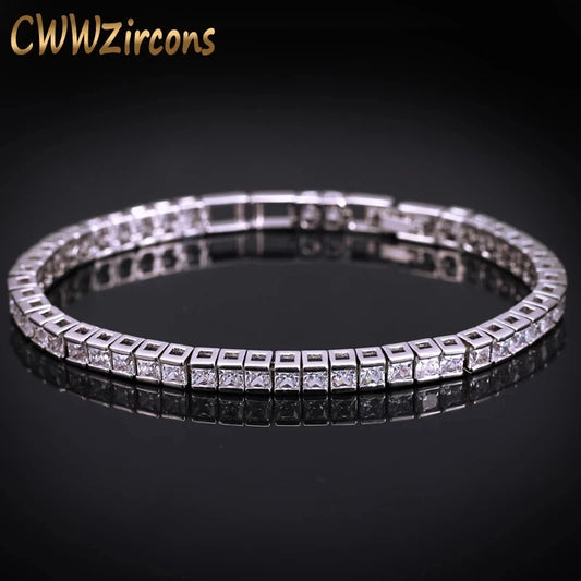 CWWZircons Marke Quadrat 3mm Zirkonia Tennis Armbänder für Frau Weiß Gold Farbe Princess Cut CZ Hochzeit Schmuck CB169