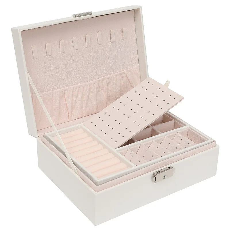 Double-layer Wooden Jewlery Box Ring Box Jewelry Boxes and Packaging with PU Leather Jewelry Storage Organizer and Makeup Case