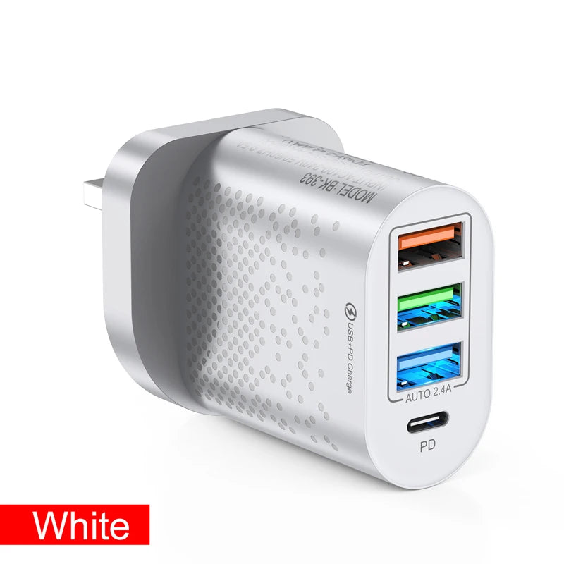 EU/US/UK Plug USB Charger Type C Quick Charge QC3.0 3 Port 48W USB C Mobile Phone Charger For iPhone Samsung Xiaomi Huawei