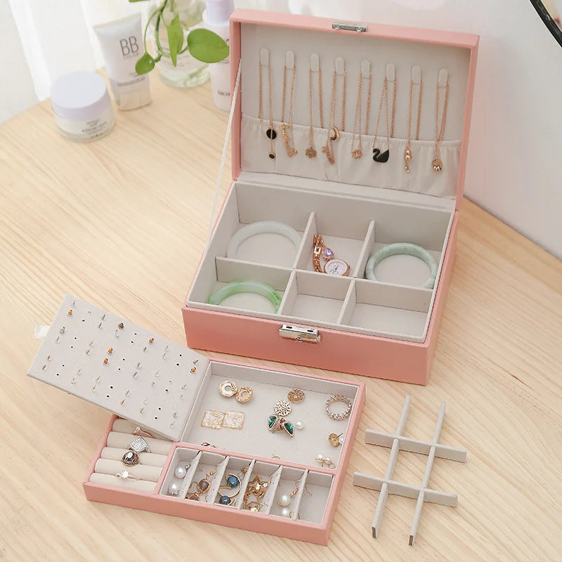 Double-layer Wooden Jewlery Box Ring Box Jewelry Boxes and Packaging with PU Leather Jewelry Storage Organizer and Makeup Case