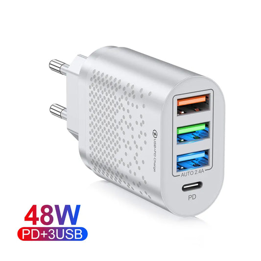 Wtyczka UE/USA/UK Ładowarka USB typu C Szybkie ładowanie QC3.0 3-portowa ładowarka USB C o mocy 48 W dla iPhone'a Samsung Xiaomi Huawei