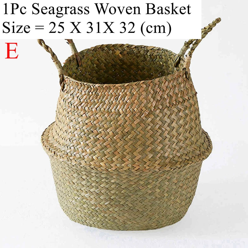 Zerolife Seaweed Wicker Basket Rattan Hanging Flower Pot Dirty Clothes Basket Storage Basket Cesta Mimbre Basket Picnic Basket