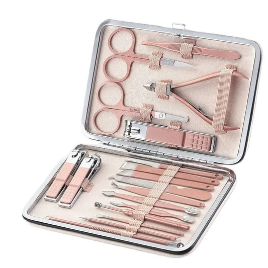 Neueste Farbe 18 Werkzeuge Edelstahl Maniküre Set Professioneller Nagelknipser Kit von Pediküre Paronychie Zangen Trimmer Schneider