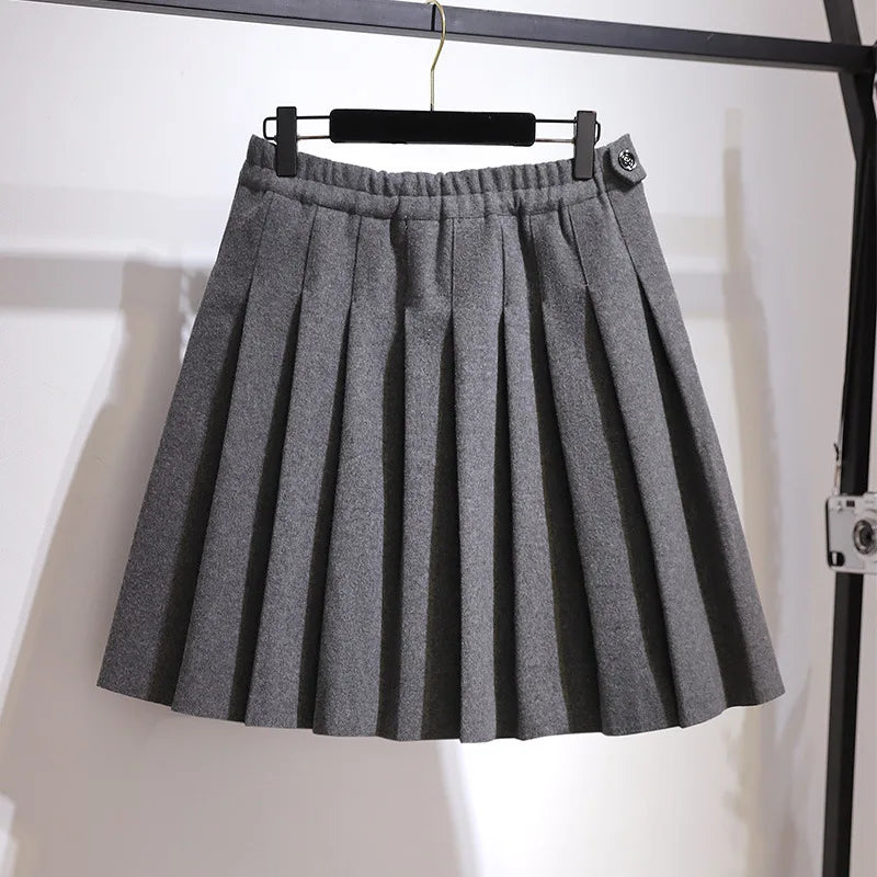 New Ladies Autumn Winter Plus Size Mini Skirt For Women Large A-line Black Gray Woolen Thick Pleated Skirts 3XL 4XL 5XL 6XL 7XL