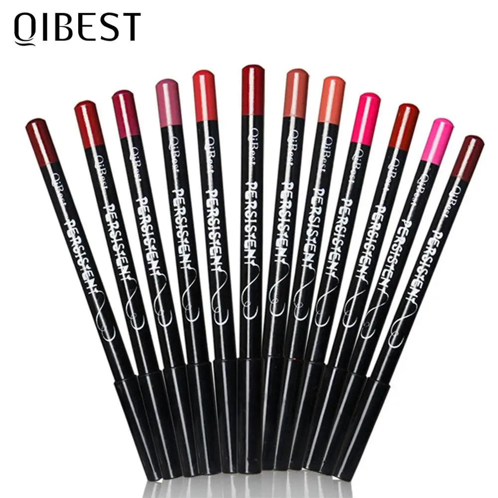 QIBEST 12 Farben Lip Liner Lip Make-Up langlebige Matte Lipliner Bleistift Wasserdicht Feuchtigkeitsspendende Lippenstift Kontur Kosmetik TSLM2