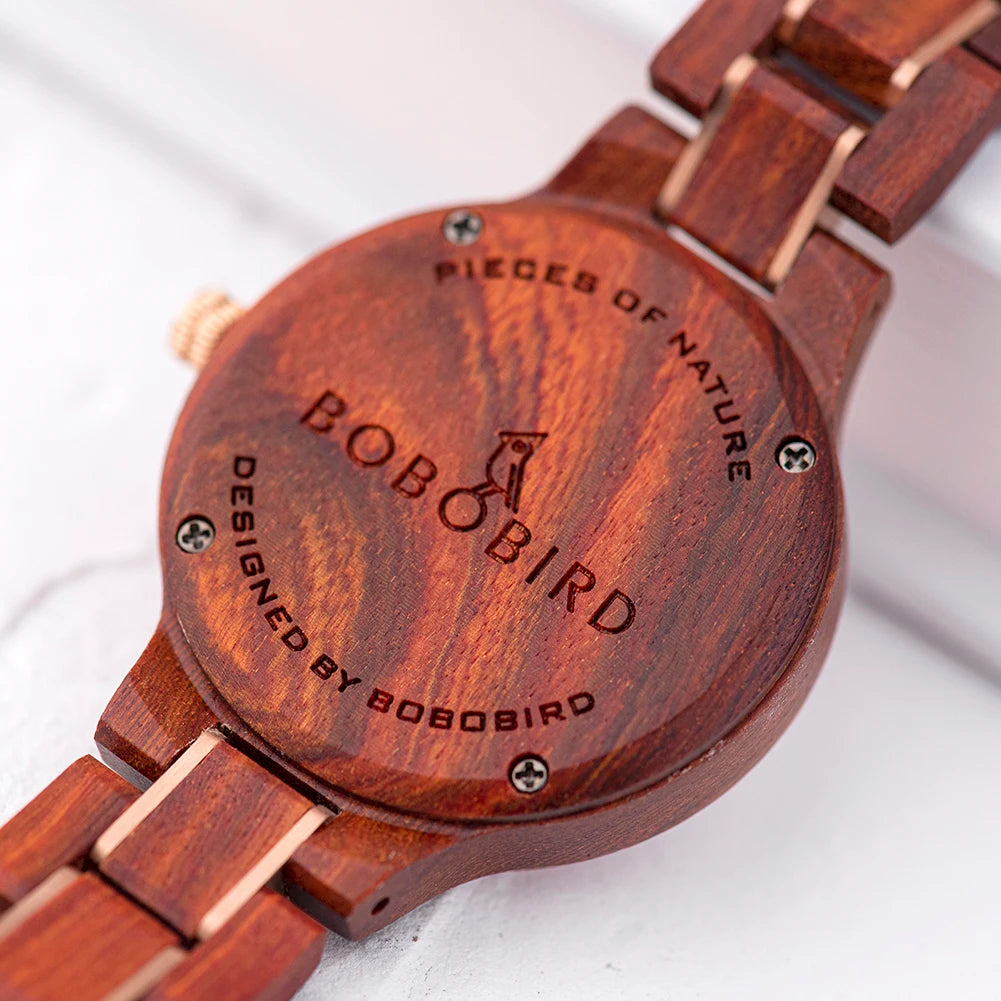 BOBO BIRD Women Watch Fashion Wooden Japanese Quartz Movement Wristwatch Luxury Red Sandalwood Timepiece Gift Box часы женские