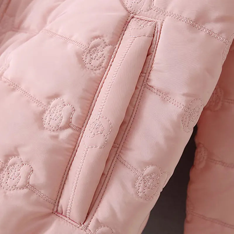 Winter Coats For Women Puff Sleeve Embroidery Zipper Short Parka Fashion Plus Size Female Down Cotton Jacket