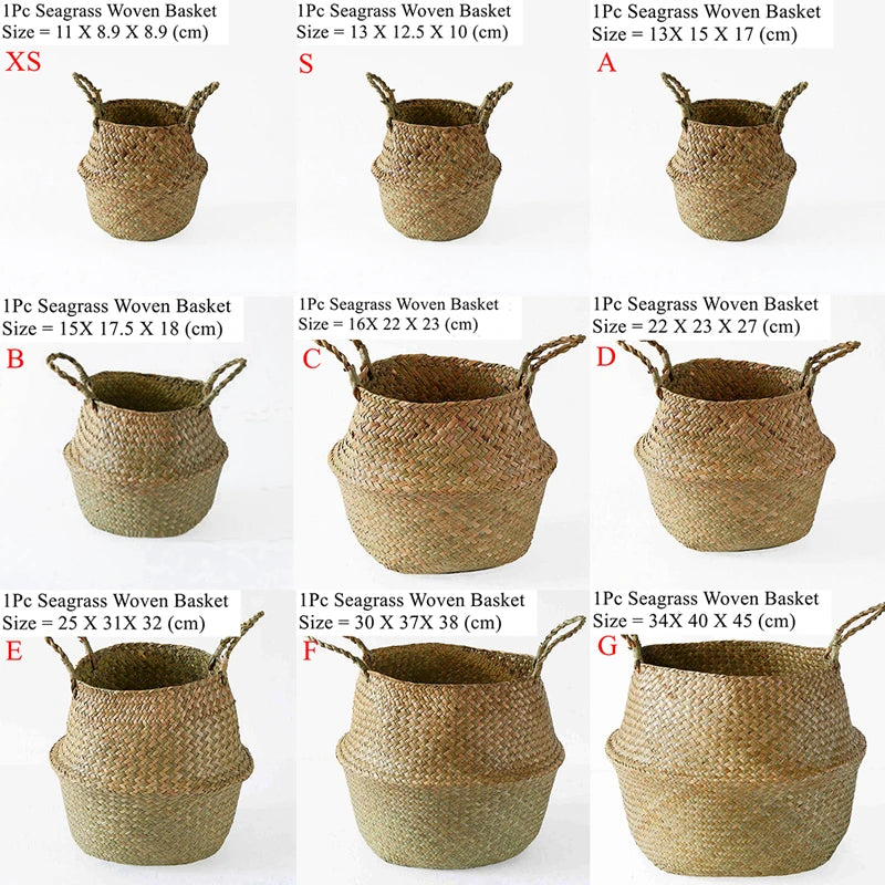 Zerolife Seaweed Wicker Basket Rattan Hanging Flower Pot Dirty Clothes Basket Storage Basket Cesta Mimbre Basket Picnic Basket