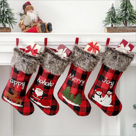 2022 New Year Christmas Stocking Sack Xmas Gift Candy Bag Noel Christmas Decorations for Home Navidad Sock Christmas Tree Decor