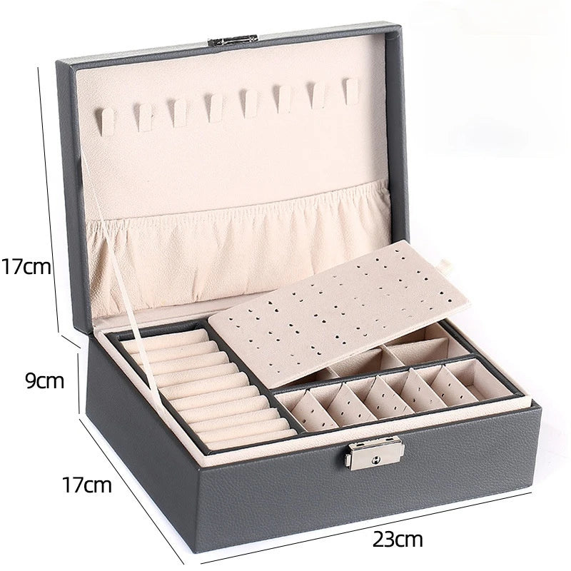 Double-layer Wooden Jewlery Box Ring Box Jewelry Boxes and Packaging with PU Leather Jewelry Storage Organizer and Makeup Case