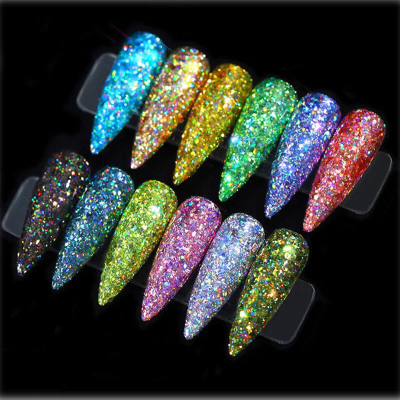 12 teile/satz Nagel Glitter Pulver Staub Schillernden Flocken Pailletten Gold Silber Super Glänzende Paillette Nail art Maniküre Dekorationen