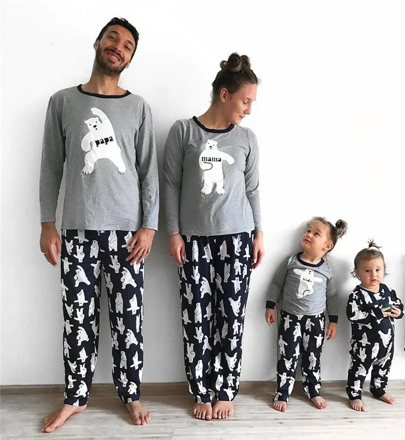 New Casual Family Matching Pyjamas Set Cartoon Bear Kids Sleepwear Nightwear family Christmas Pajamas Outfits