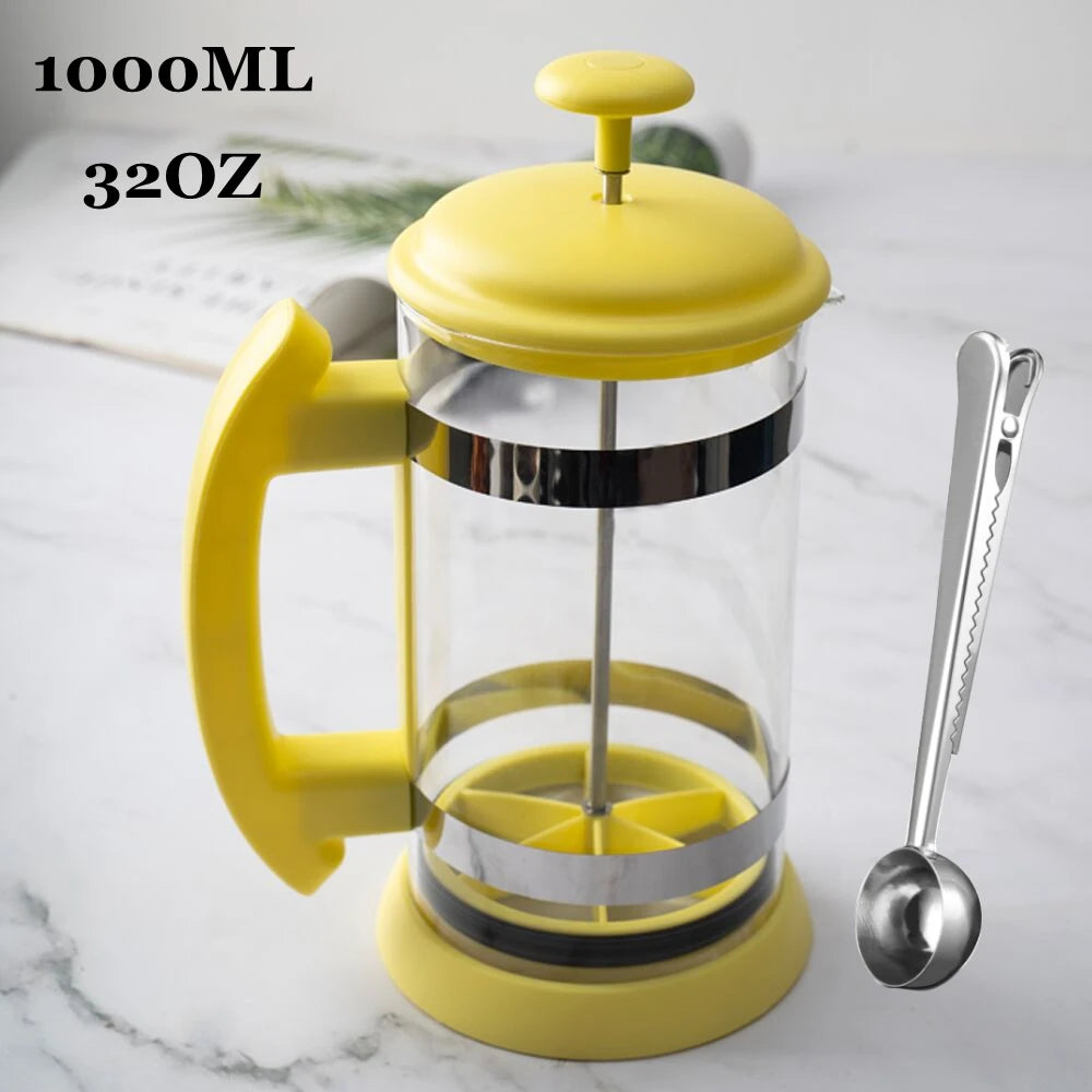 1000ML/ 600ML French Press Coffee Maker High Borosilicate Glass House Coffee Brewer Milk Foam Frother Barista Tea Maker