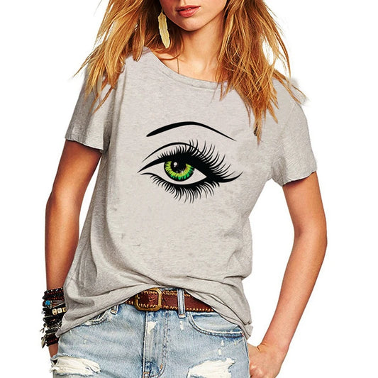 2021 sommer T shirt Frauen Tops Tees Kurzarm Baumwolle Großen Augen Drucken T-shirt Lustige T-shirt Frau Kleidung