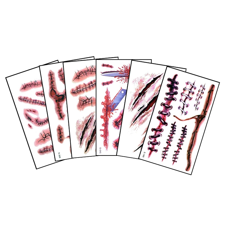 6pcs Halloween Bloody Wound Tattoo Stickers Trick Scary Waterproof Temporary Tattoo DIY Fake Tattoo Halloween Party Decoration