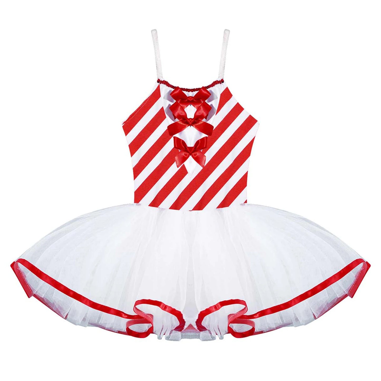 Kids Girls Candy Cane Striped Ballet Tutu Dance Dress Christmas Figure Skating Dance Costume for Carnival Cosplay Theme Party