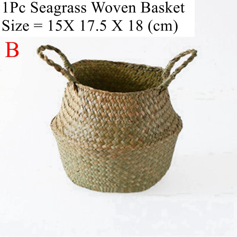 Zerolife Seaweed Wicker Basket Rattan Hanging Flower Pot Dirty Clothes Basket Storage Basket Cesta Mimbre Basket Picnic Basket