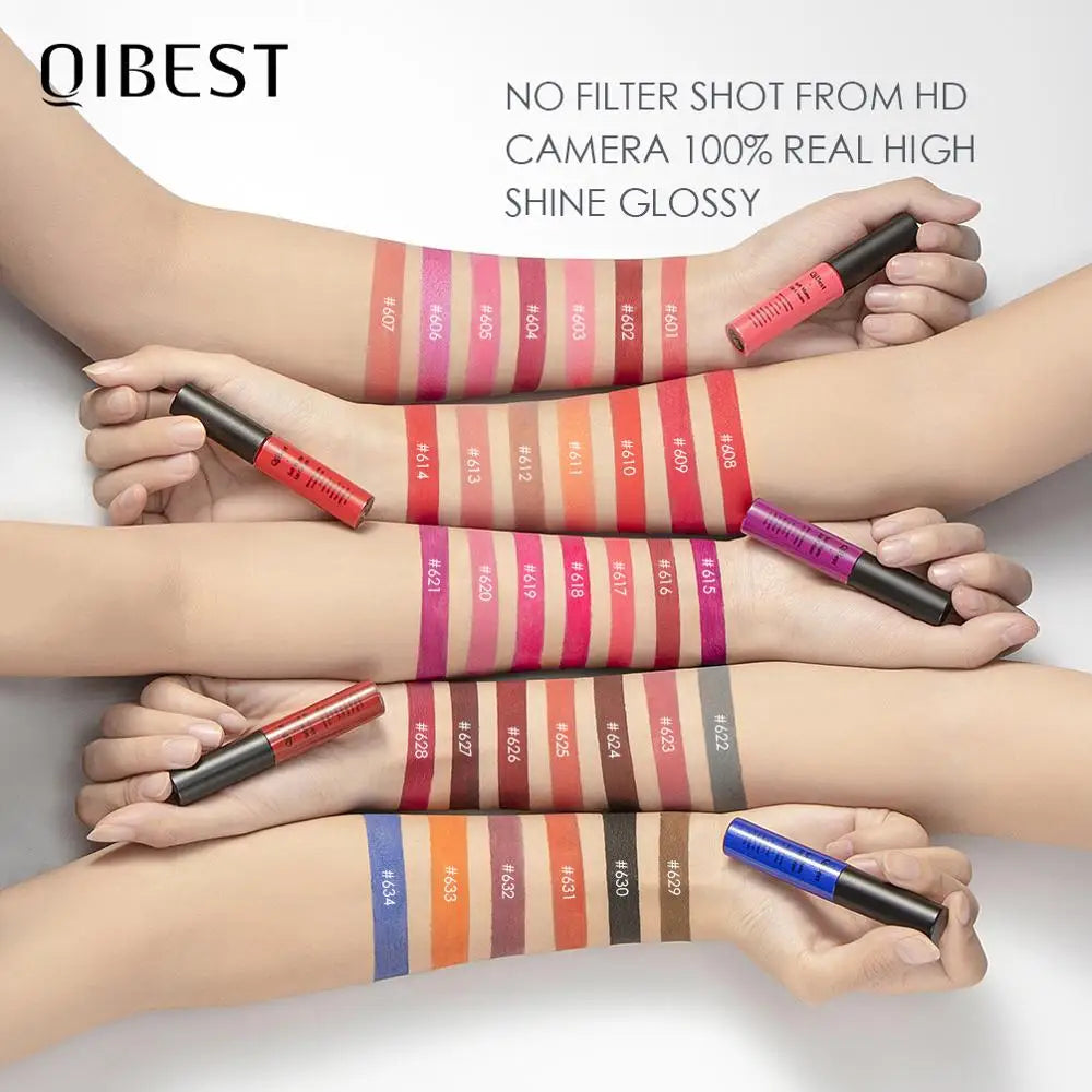 QIBEST Matte Lip Gloss Lip Makeup 34 Colors Velet Nude Waterproof Lipgloss Matte Lipstick Liquid Lipstick Long lasting Lip Tint