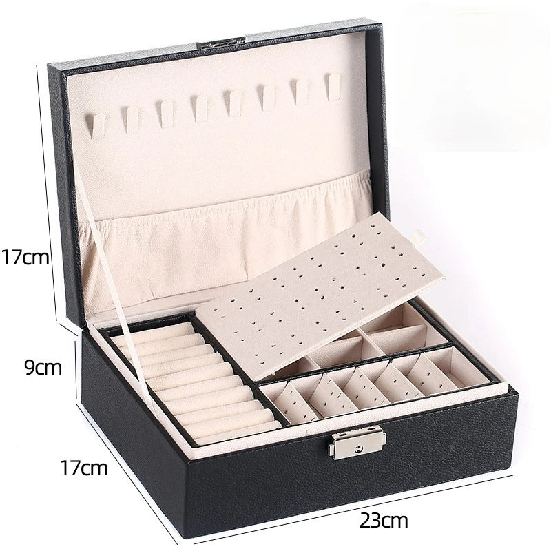 Double-layer Wooden Jewlery Box Ring Box Jewelry Boxes and Packaging with PU Leather Jewelry Storage Organizer and Makeup Case