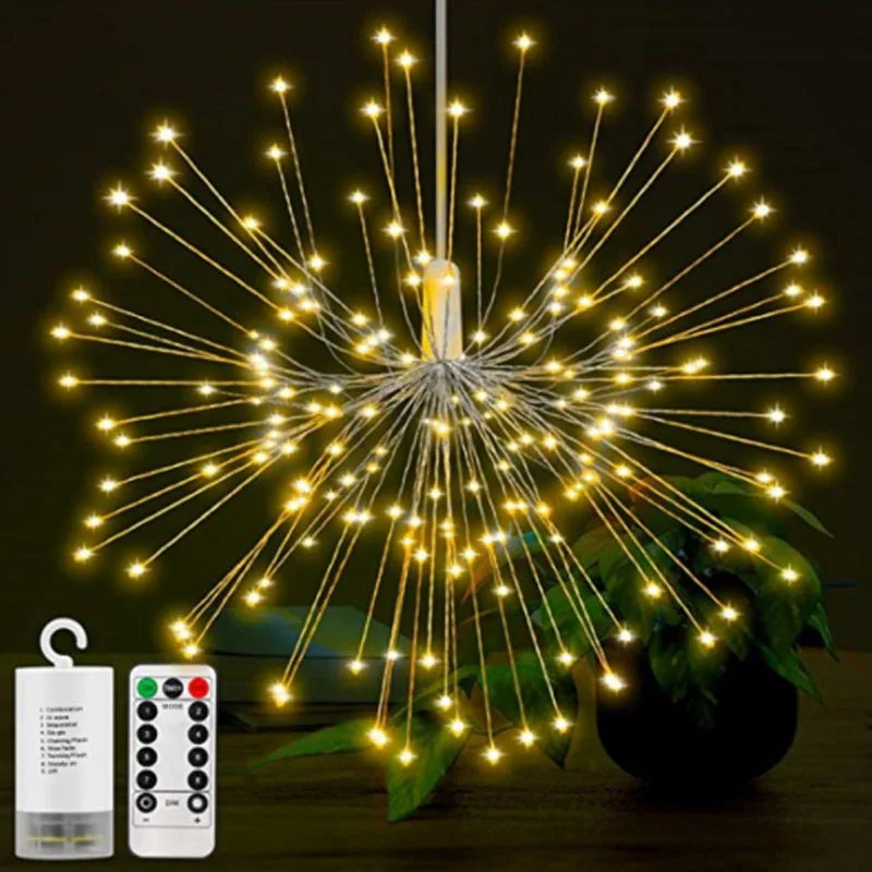 LED Starburst Fairy String Lights Battery Solar Powered Gerlyanda Remote Control Garland Outdoor Christmas Firework Decoration