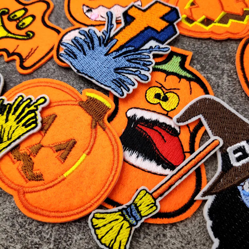 Halloween Pumpkin Iron-On Patches Clothe Embroidery Applique Sewing Supplies Decorative Handmade Badges