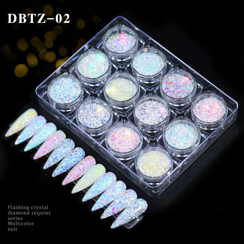 12 teile/satz Nagel Glitter Pulver Staub Schillernden Flocken Pailletten Gold Silber Super Glänzende Paillette Nail art Maniküre Dekorationen