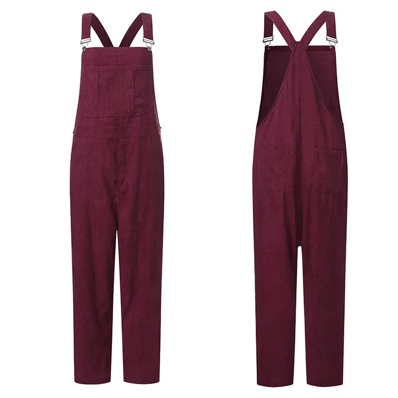 Kaftan Corduroy Overalls Women's Jumpsuits Casual Long Pants Female Button Rompers