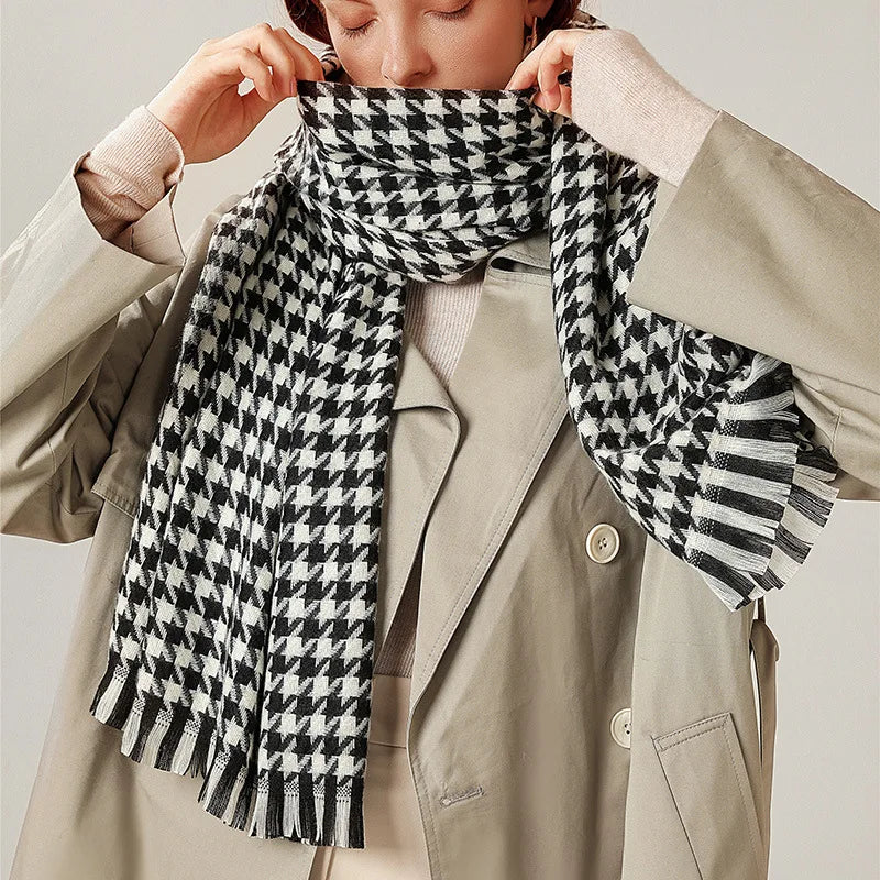 Brand Blanket Scarf for Women plaid Black and White Houndstooth Cashmere Warm Thick Long Pashmina Women Shawls and Scarves