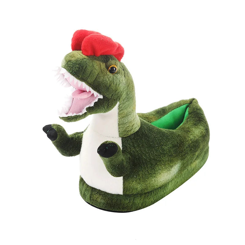 Funny Dinosaur Design Slippers For Women Indoor Home Parent-child Furry Shoes Slides Gifts Winter Unisex House Cartoon Slipers