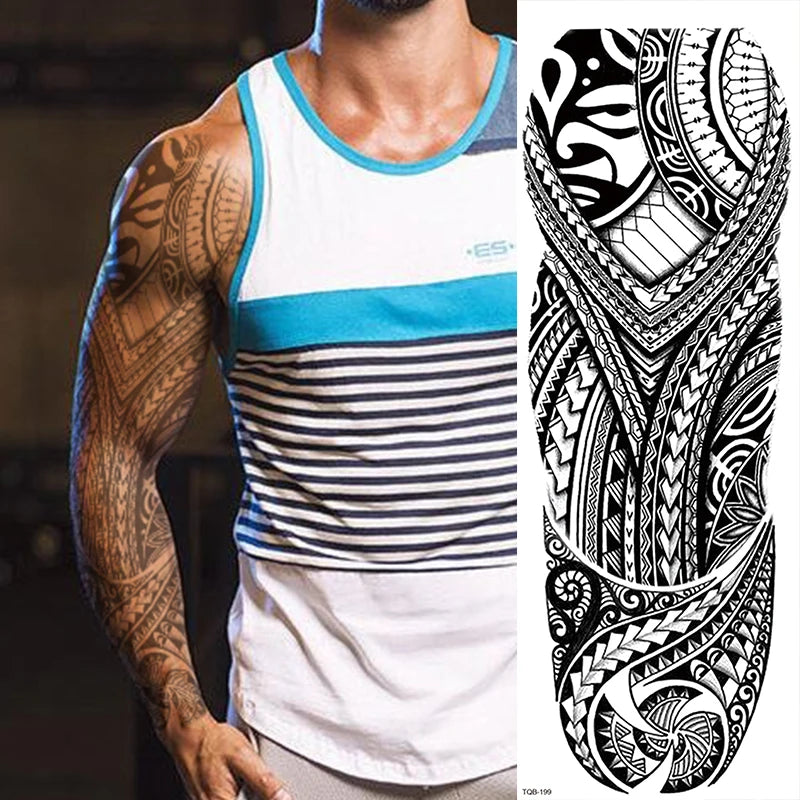 Polynesian Temporary Tattoo Sleeve Tribal Arm Waterproof Transfers Halloween Men