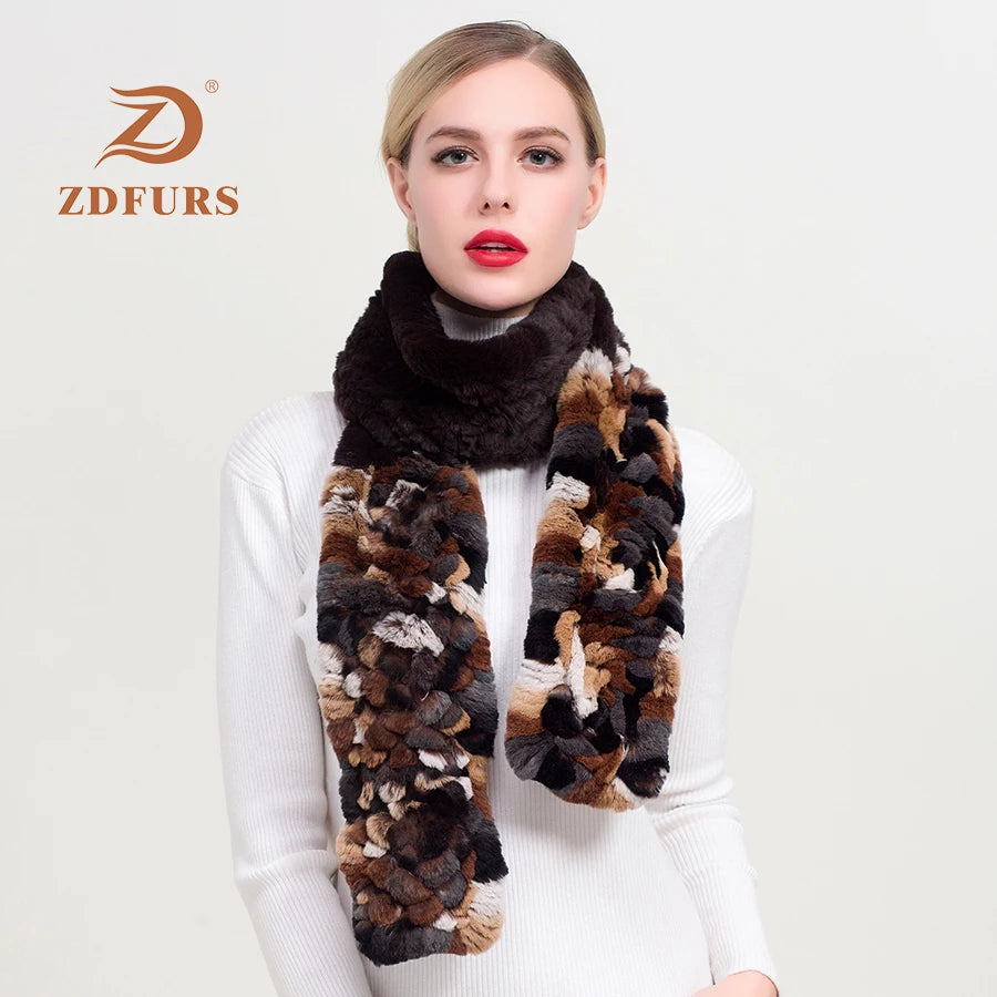 ZDFURS* 2019 new Women Luxury Long rex Rabbit Fur Scarf Winter Keep Warm Natural Fur Muffler New Arrival scarves