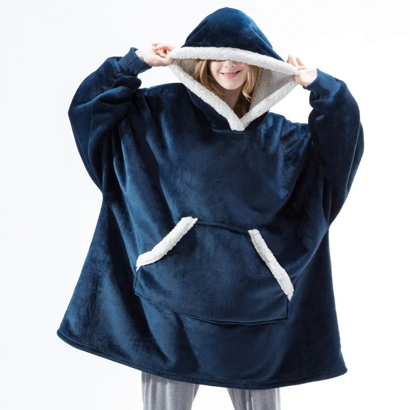 SnugWrap: Winter warm fleece wearable hooded blanket, a fluffy TV blanket hoodie for ultimate coziness.