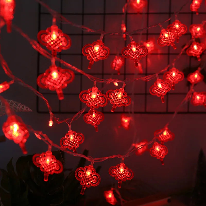 Red Lantern Chinese Knot LED String Lights Christmas Battery Operated Wedding Decorations Chinese New Year Decor 3 m 20 Lights