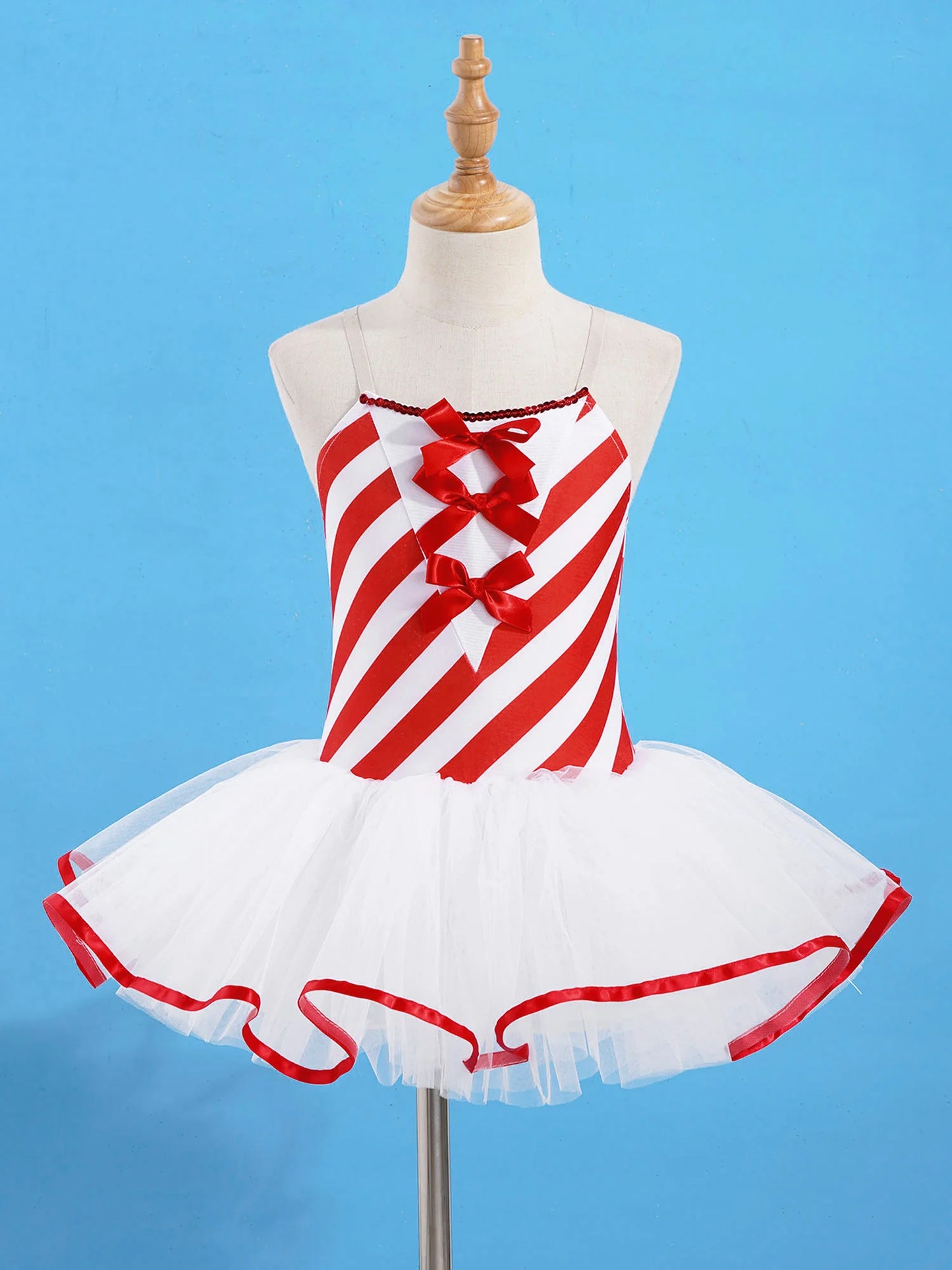 Kids Girls Candy Cane Striped Ballet Tutu Dance Dress Christmas Figure Skating Dance Costume for Carnival Cosplay Theme Party