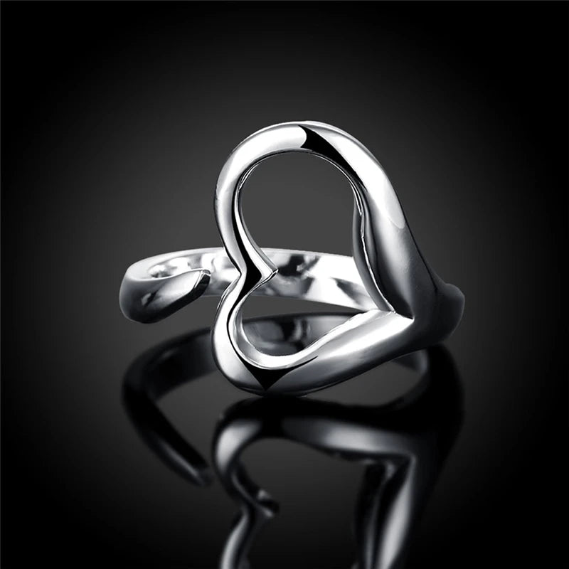 DOTEFFIL 925 Sterling Silver Heart-Shaped Open Ring For Women Wedding Engagement Party Jewelry